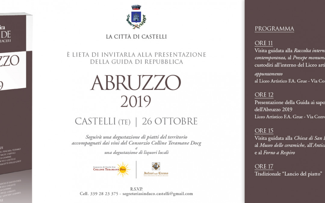 Presentazione della guida di Repubblica “Abruzzo 2019” a Castelli il 26 ottobre